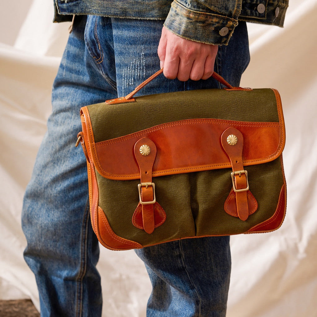 Men’s Canvas and Leather Satchel Bag - Image 3