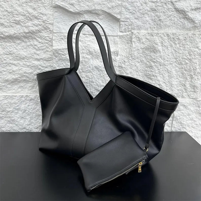 V Cowhide Leather Tote bag - Image 4